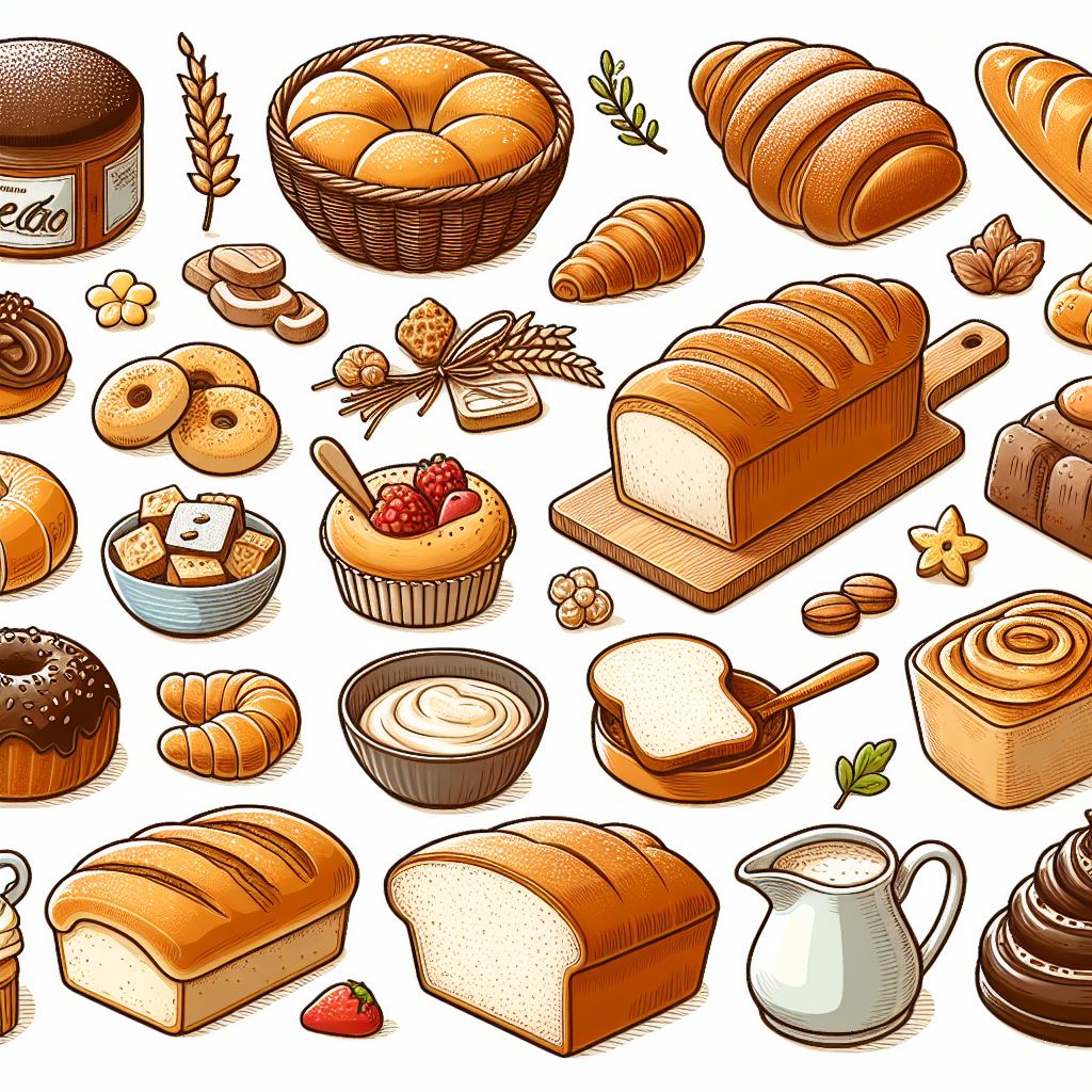 菓子パンや惣菜パンなど色々なパンのイラスト4